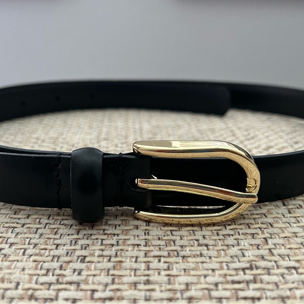 Zara Black Leather Belt with Gold Accents - Picture 2 of 5